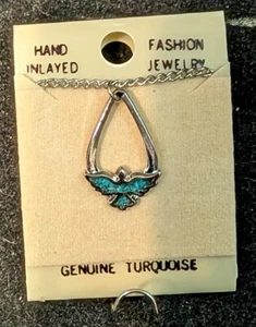 Vintage Nickle Silver Necklace Open Eagle Turquoise Inlay Resin Filled Size 3/4" - Picture 1 of 1