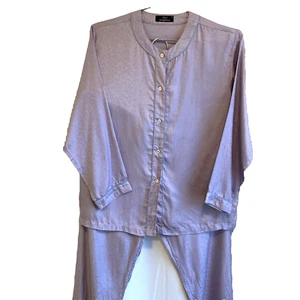 Vintage Jim Thompson Women's Pajamas, 100% Silk, Size M, Purple Teal Trim Chic - Picture 1 of 9