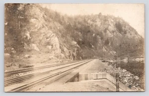RPPC Railroad Train Tracks Mountain Lake View VTG UNP Photo Postcard - Bild 1 von 3