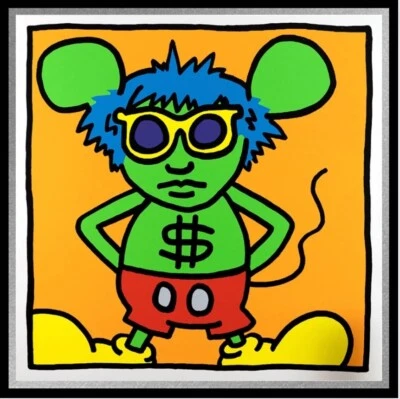 KEITH HARING "Andy Mouse 4" - Prueba de serigrafía - Mejor calidad - Gran color - 38x38" Foto 1 de 4