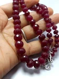 Ruby Dyed Gemstone Round Faceted 8x10 mm Beads Sterling Silver 13 Inch Necklaces - Picture 1 of 21