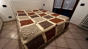 Coperta Matrimoniale, 150x230 cm lana - homemade - multicolore a quadri - Foto 1 di 8