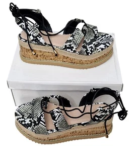 TRUFFLE COLLECTION scarpe donna nere bianche stampa serpente zeppa cinturino EU 38 UK 5 - Foto 1 di 8