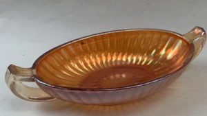Imperial Glass Carnival Dish Tray Orange Iridescent w/ 2 Handles Bowl Candy - Picture 1 of 6