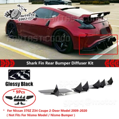 For Nissan 370Z 2009-2020 Black V1 Style Shark Fin Rear Bumper Diffuser Splitter - Image 1 of 4