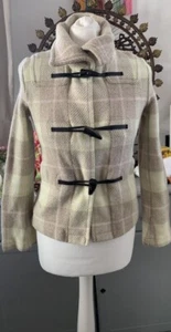 Wool Tweed Burberry Duffle Pea Hood Tartan 4 6 Coat - Picture 1 of 12