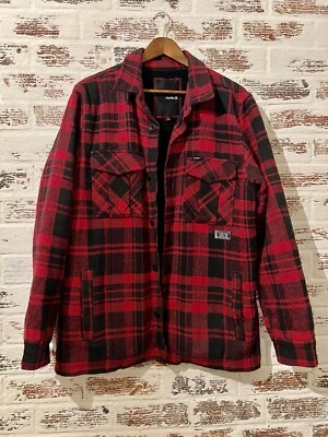 Hurley 夹克 90 年代圣诞格子羊毛衬里纽扣男式衬衫 M 码 — 第 1/4 张图片