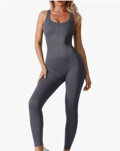 NEW Jumpsuit Yoga Jumpsuit Seamless Ribbed Bodysuits workout S - Picture 1 of 7