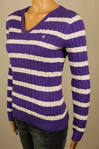 Ralph Lauren Purple Cream Cable Knit V-neck Sweater LRL NWT - Picture 1 of 1