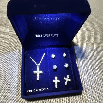Danecraft Fine Silver Plated Jewelry in lighted Box Set of 3 Earrings  Necklace - Image 1 of 4
