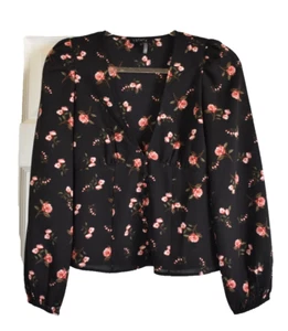 Blusa donna 1 STATE pintuck floreale manica lunga nero e rosa TAGLIA 2 (XSMALL) - Foto 1 di 2