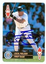 Cecil Fielder autographed baseball card Tigers 1992 US Playing Cards Ace Hearts