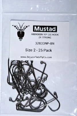 Mustad Jig Hooks 32833 2X Strong 90 deg 25pk Black Nickel Saltwater Molds - Image 1 of 4