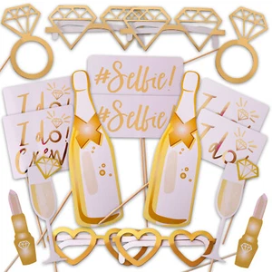 Fotobox Zubehör Foto Accessoires Hochzeit Geburtstag Requisiten 20-teilig Gold - Bild 1 von 12