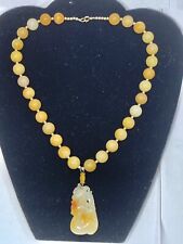 Rare Qing Dynasty Tri Color Jadeite  Pendant And Yellow Jadeite Beads Necklace