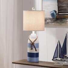 Blue and White Striped Nautical Table Lamp w/Rope Accent Coastal Beach Decor