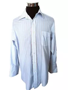 Camisa Faconnable Para Hombre Talla 16R Azul Blanco Rojo Rayas Algodón Puños Franceses - Imagen 1 de 17