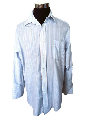 Faconnable Shirt Men's Size 16R Blue White Red Stripes Cotton French Cuffs - Image 1 of 4