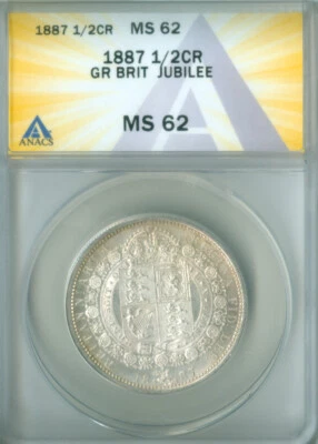 Great Britain 1887 Silver JUBILEE 1/2 Half Crown ANACS MS-62 TONED (2228570) - Image 1 of 4