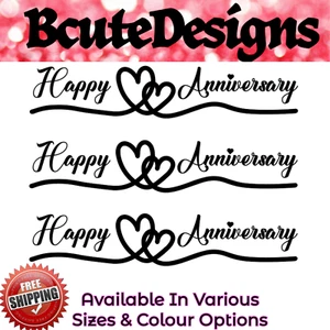 HAPPY ANNIVERSARY LOVE HEART VINYL DECAL TRANSFER STICKERS MARRIED MR MRS x3 - Picture 1 of 5
