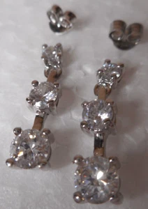 Articulating 3 Stone Cubic Zirconia 925 Sterling Silver Prong Set Stud Earrings - Picture 1 of 10