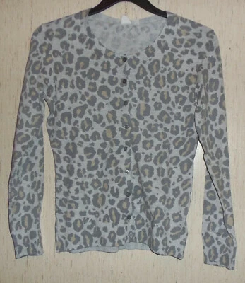 NWT WOMENS GAP LIGHT GRAY W/ LEOPARD PRINT CARDIGAN SWEATER  SIZE S - Image 1 of 3