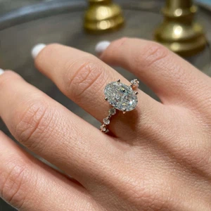 Diamond Engagements Women Ring IGI Oval 3.40 Carat 14k White Gold Lab Grown 7 - Picture 1 of 12