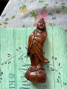 Vintage Hand Carved Asian Wood Woman In Kimono Figure Statue Japan Oriental Art - Picture 1 of 3