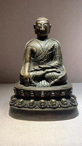 old Chinese Tibetan Buddhism Copper Inlay Silver Flower Design Buddha Statue - Picture 1 of 24