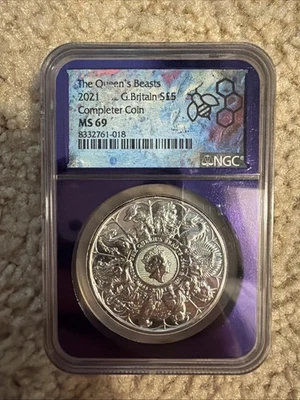 2021 Britain Queen’s Beasts 2 Oz Silver Completer Coin £5 NGC MS69 Thick Slab! - Image 1 of 2