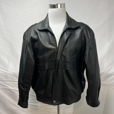 Chaqueta de bombardero de cuero negra Vera Pelle vintage para hombre 48 Y2K años 90 Foto 1 de 4