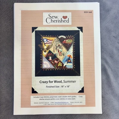 Sew Cherished Crazy for Wool Summer 18 x 18" Includes Stitch Guides SCH 106 New - Image 1 of 3
