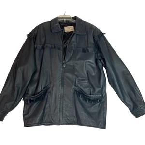 Vintage Georgetown Leder schwarz Fransen Jacke Gr. XL Nickel Design Druckknöpfe Cowboy - Bild 1 von 17
