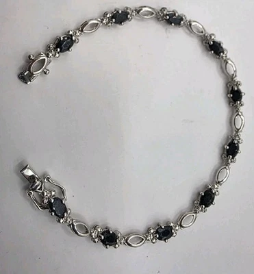 Brazalete vintage raro de plata de ley 925 azul zafiro negro 8,5 pulgadas  Foto 1 de 4