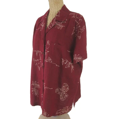 Повседневная женская льняная рубашка Valerie Stevens размер XL из кирпича красный бежевый птица журавль лист SS - Изображение 1 из 4