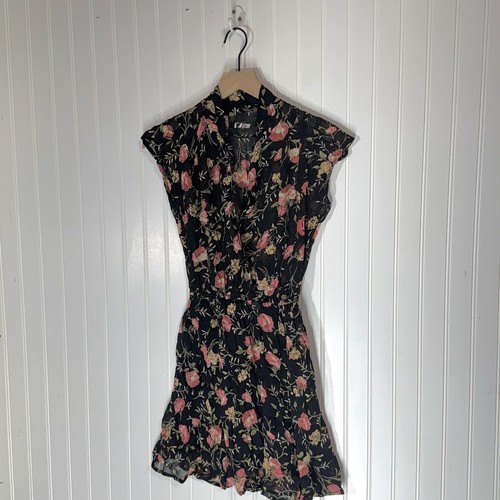 PALM ANGELS Mini abito nero floreale Reformation taglia 4 trasparente manica ad aletta Cottagecore romantico