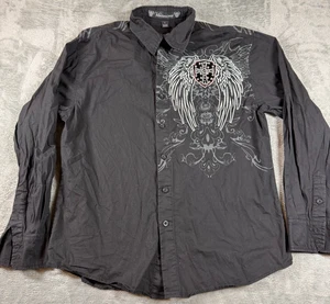 Victorious Black Winged Cross Button Shirt Men’s L Affliction Style Strass - Bild 1 von 6