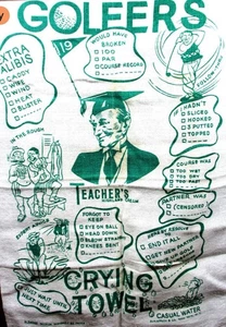 1950s Vintage Teachers Scotch Highland Cream Whiskey Golfers Crying Golf Towel - Picture 1 of 10
