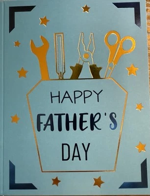 Конверт поздравительная открытка фольга инструменты синее золото Happy Father's Day #5836 - Изображение 1 из 3