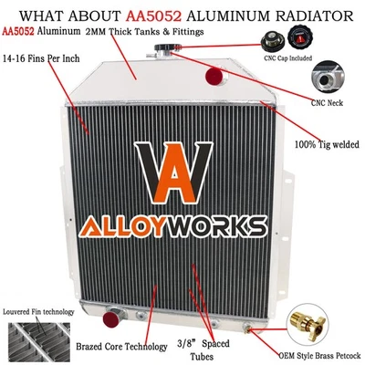 Aluminum 4Row Radiator Fit 1942-1952 Ford F1 F2 F3 1 1/2 3/4 Ton Pickup 3.5/3.6L - Image 1 of 4