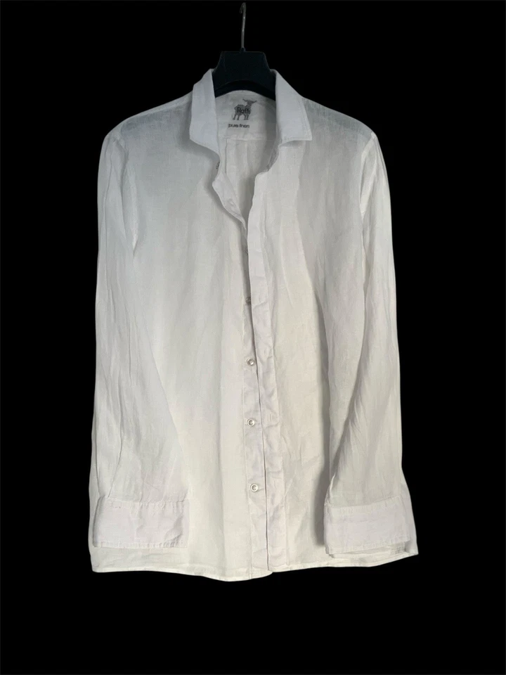 Camisa masculina manga longa RAFFI branca tamanho - L 100% linho punho padrão PEC - Imagem 1 de 4