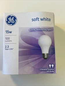 GE Light Bulb Soft White 15 Watt Soft Reassuring A15/W-2pk Shape 2 Pack - Picture 1 of 6