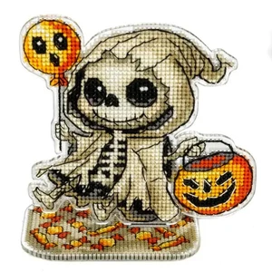 Hágalo usted mismo Kit de bordado de punto de cruz de plástico esqueleto con globo Halloween - Imagen 1 de 11
