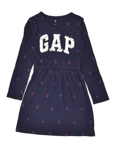 GAP Girls Graphic T-Shirt Dress 10-11 Years Large Navy Blue Floral Cotton OK05 - Picture 1 of 3