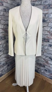 JACQUES VERT Beige Skirt Suit Mother of the Bride Wedding Outfit Size UK 12 - Picture 1 of 12