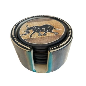 African Safari 6 Stylized Animal Coaster Set Handmade Soapstone Carved Etched - Picture 1 of 13