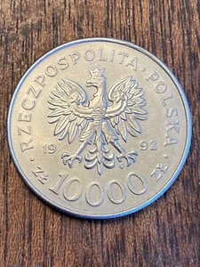 Y#246 Coin, Poland, 10000 Zlotych, 1992, Warsaw, HIGH GRADE Copper-nickel - Picture 1 of 6
