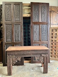 Eclectic Table Ornate Carved Console Table TV Stand Wood Entryway Decor 48x36 - Picture 1 of 4