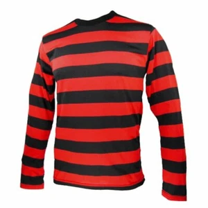 Unisex Rojo y Negro a Rayas Camiseta Mangas Completas Prenda para el torso Moda Elegante Vestido Conjunto Reino Unido - Imagen 1 de 1