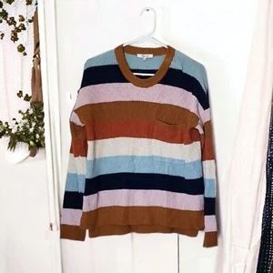 Pullover de bolsillo para mujer Madewell Thompson a rayas arco iris talla pequeña ~ $75 - Imagen 1 de 8